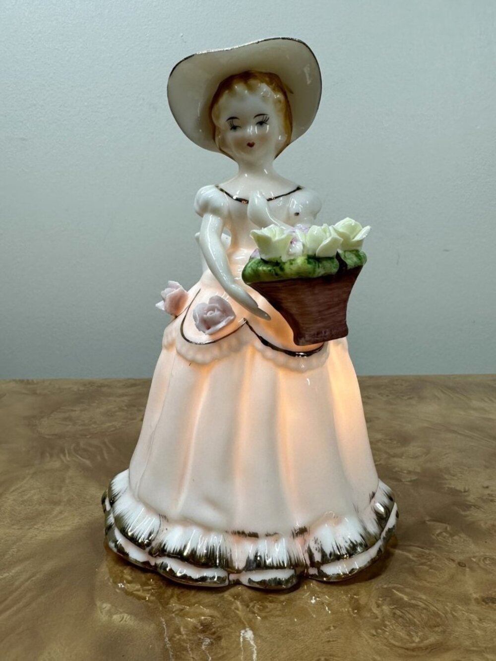 Vintage Chadwick CMI Japan Porcelain Southern Belle Flower Basket Night Light